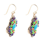 Zion Blue Turquoise Colorful Golden Cross Statement Earrings - Barse Jewelry
