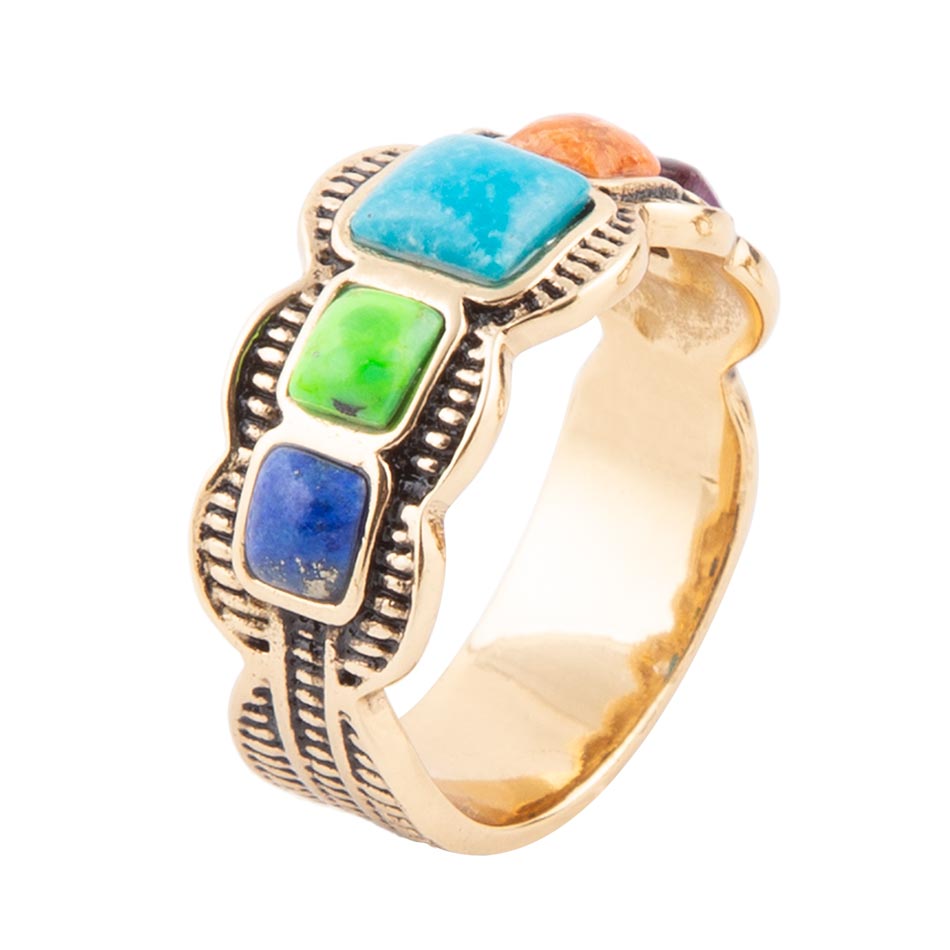 Zion Blue Turquoise Colorful Golden Ring – Barse Jewelry