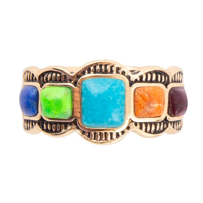 Zion Blue Turquoise Colorful Golden Ring - Barse Jewelry