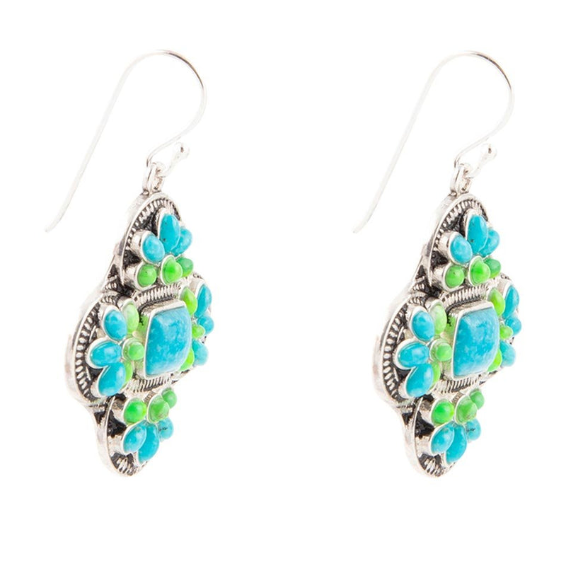 Zion Blue Turquoise Sterling Silver Cross Statement Earrings - Barse Jewelry
