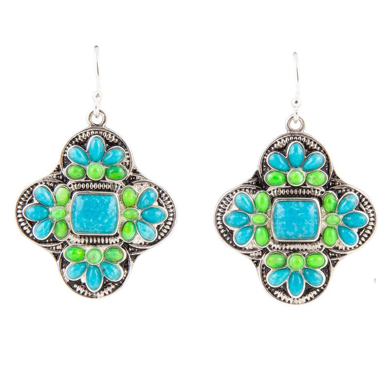 Zion Blue Turquoise Sterling Silver Cross Statement Earrings - Barse Jewelry