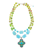 Zion Lime Green and Blue Turquoise and Sterling Silver Statement Necklace - Barse Jewelry