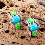 Zion Lime Green and Blue Turquoise Sterling Silver Hoop Earrings - Barse Jewelry