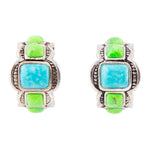 Zion Lime Green and Blue Turquoise Sterling Silver Hoop Earrings - Barse Jewelry