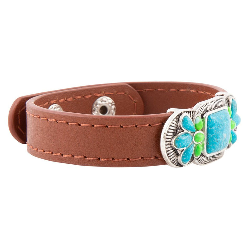 Zion Mixed Blue Turquoise and Lime Green Turquoise Sterling Silver Leather Bracelet - Barse Jewelry
