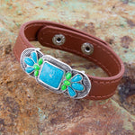 Zion Mixed Blue Turquoise and Lime Green Turquoise Sterling Silver Leather Bracelet - Barse Jewelry