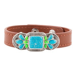 Zion Mixed Blue Turquoise and Lime Green Turquoise Sterling Silver Leather Bracelet - Barse Jewelry