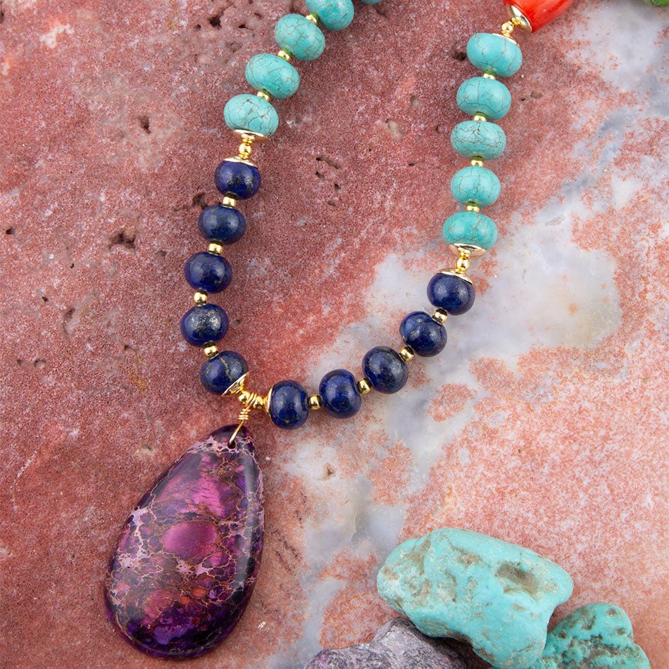 Zion Multi - Color Purple Pendant Necklace - Barse Jewelry