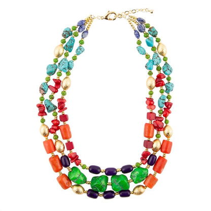 Zion Multi-Color Triple Strand Golden Statement Necklace - Barse Jewelry
