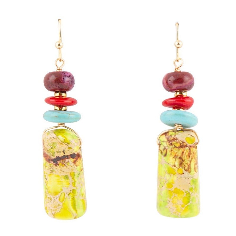 Zion Multi Stone Linear Green Agate Drop Earrings - Barse Jewelry