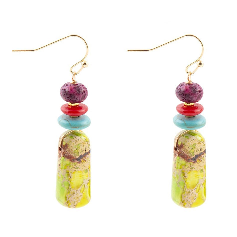 Zion Multi Stone Linear Green Agate Drop Earrings - Barse Jewelry