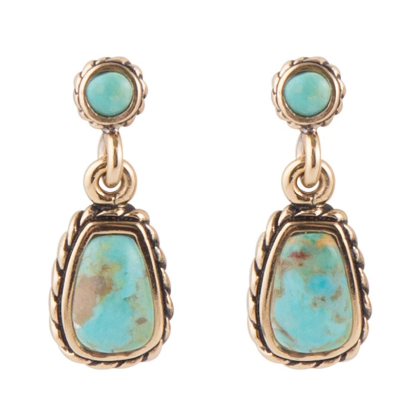 A Perfect Drop Genuine Turquoise Post Bronze Earrings - Barse Jewelry