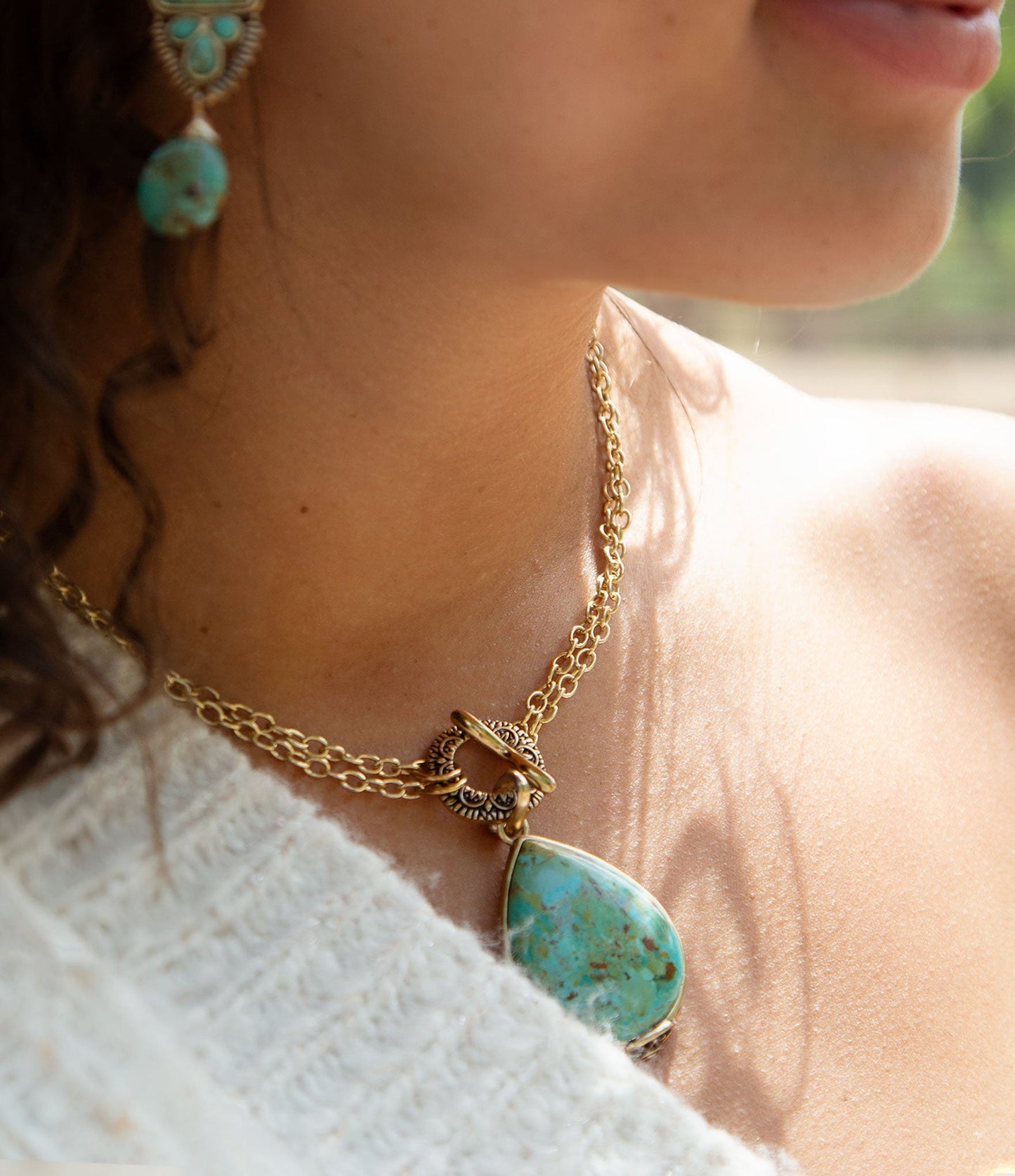 Abby Turquoise and Bronze Pendant Necklace - Barse Jewelry