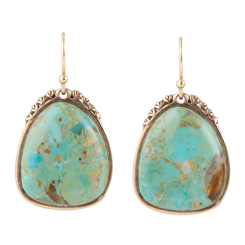 One of a kind - Genuine Turquoise Tooled Leather Earrings - MKT