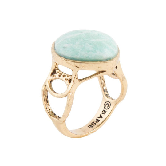 Blue Amazonite and Golden Bronze Circle Dance Ring
