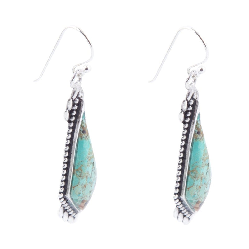 Anemone Long Diamond Genuine Turquoise and Sterling Silver Earrings - Barse Jewelry