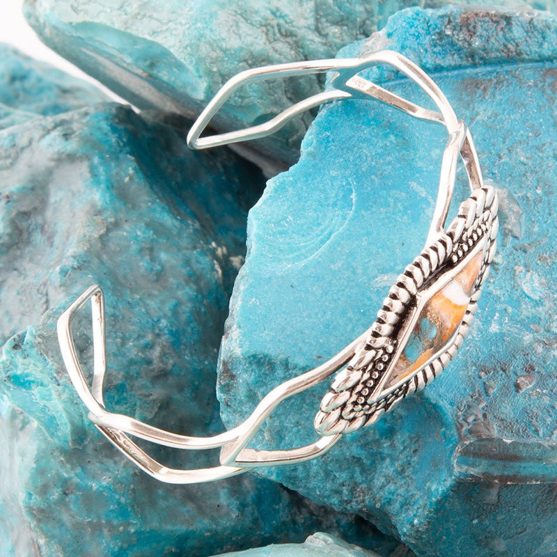 Anemone Turquoise and Spiny Oyster Shell Sterling Silver Cuff Bracelet - Barse Jewelry