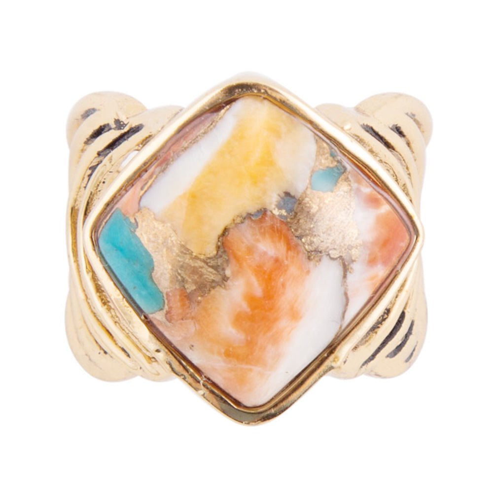 Arrows Turquoise and Spiny Oyster Matrix Bronze Ring - Barse Jewelry
