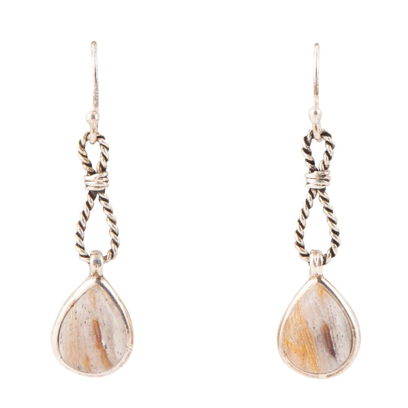 Astro Grey Wood Opal and Sterling Silver Drop Earrings - Barse Jewelry