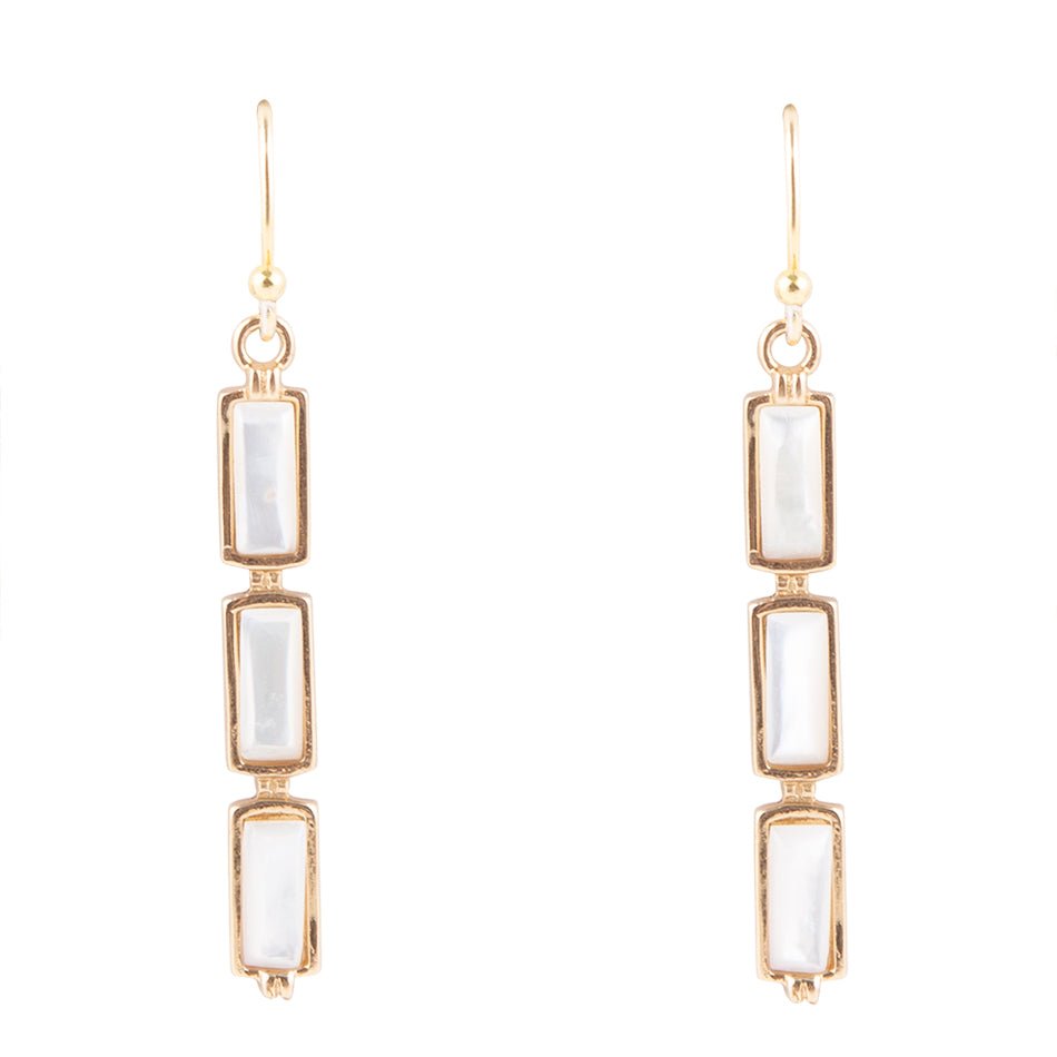 Baguette Mother of Pearl and Golden Bronze Linear Earrings - Barse Jewelry