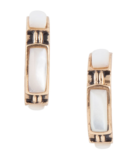 Baguette Mother of Pearl Hoop Earrings