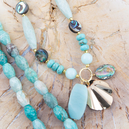 Baja Amazonite and Abalone Long Necklace - Barse Jewelry