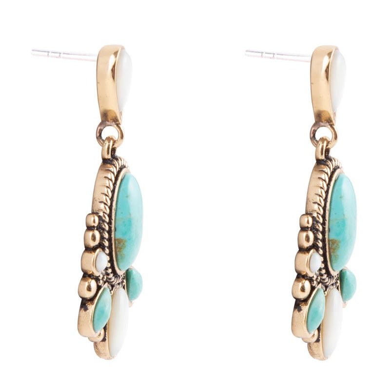 Barcelona Turquoise and Mother of Pearl Post Drop Earrings - Barse Jewelry