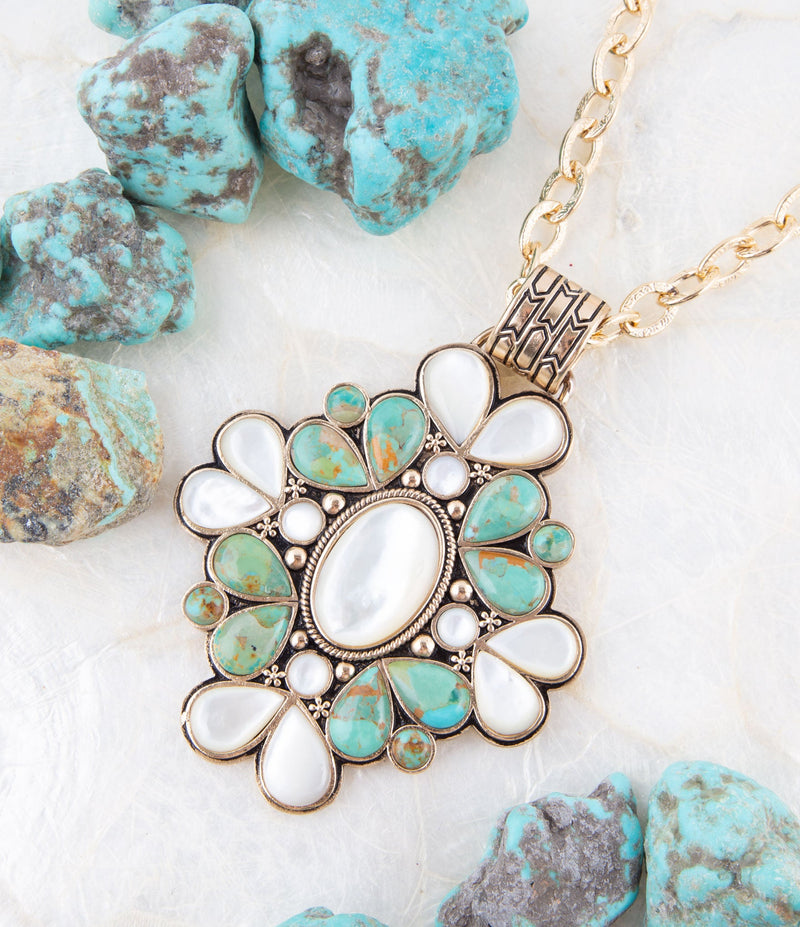 Barcelona Turquoise and Mother of Pearl Statement Necklace - Barse Jewelry