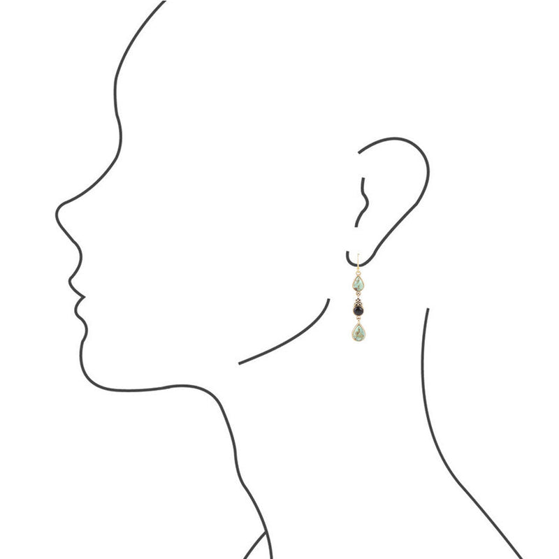 Barcelona Turquoise Onyx Linear Drop Earrings - Barse Jewelry