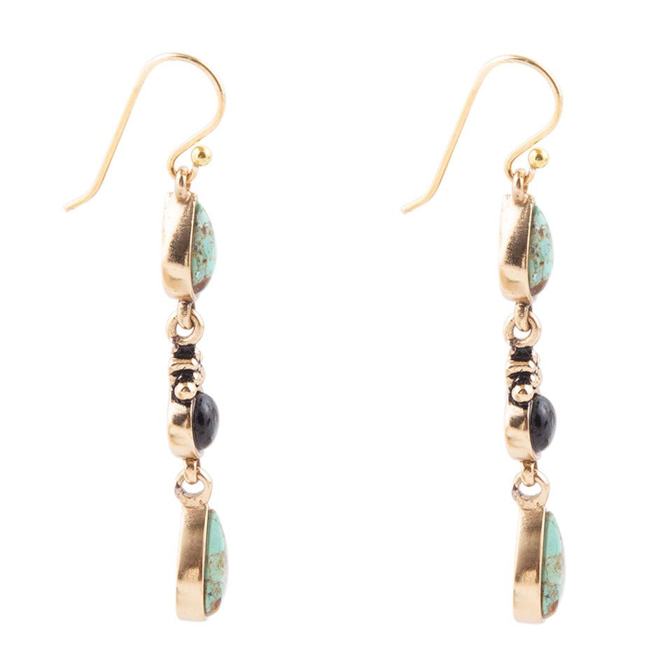 Barcelona Turquoise Onyx Linear Drop Earrings - Barse Jewelry