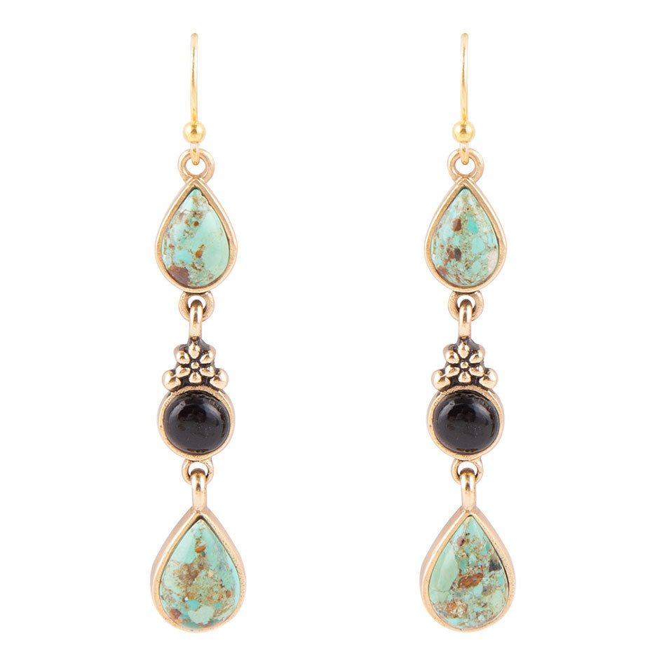 Barcelona Turquoise Onyx Linear Drop Earrings - Barse Jewelry