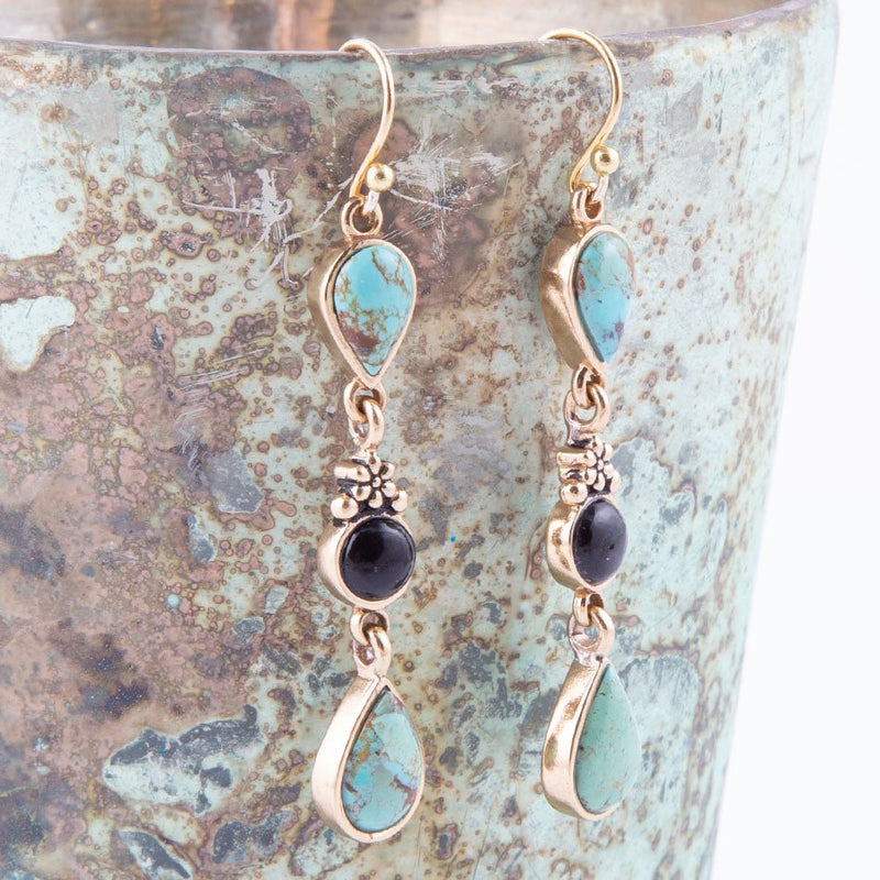 Barcelona Turquoise Onyx Linear Drop Earrings - Barse Jewelry