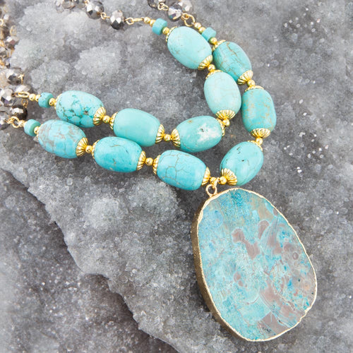 Baron Turquoise Magnesite Pendant Statement Necklace - Barse Jewelry