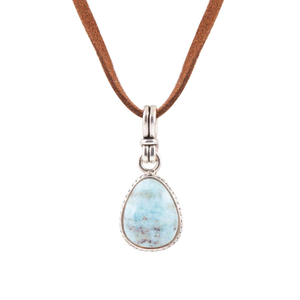 Basic Larimar and Sterling Silver Pendant Leather Necklace - Barse Jewelry