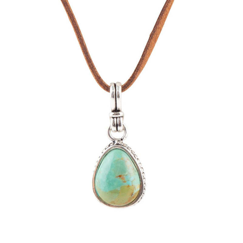 Basic Turquoise and Sterling Silver Pendant Leather Necklace - Barse Jewelry