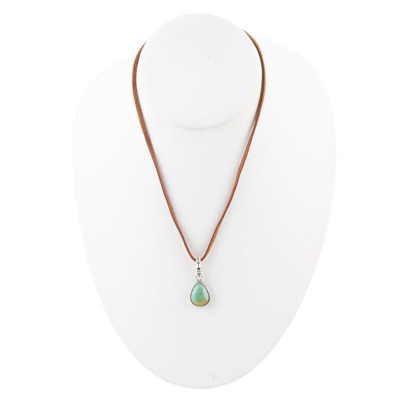 Basic Turquoise and Sterling Silver Pendant Leather Necklace - Barse Jewelry