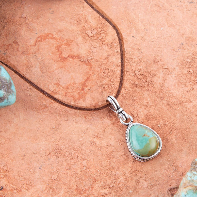 Basic Turquoise and Sterling Silver Pendant Leather Necklace - Barse Jewelry