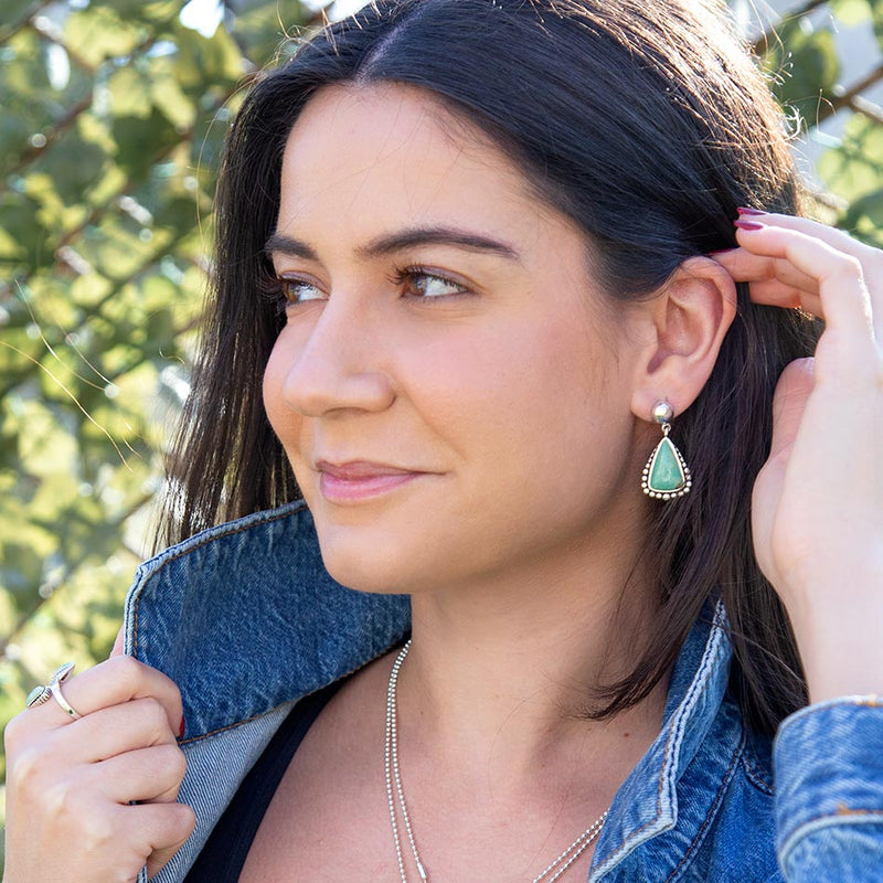 Begondor Green Turquoise Sterling Silver Post Drop Earrings - Barse Jewelry