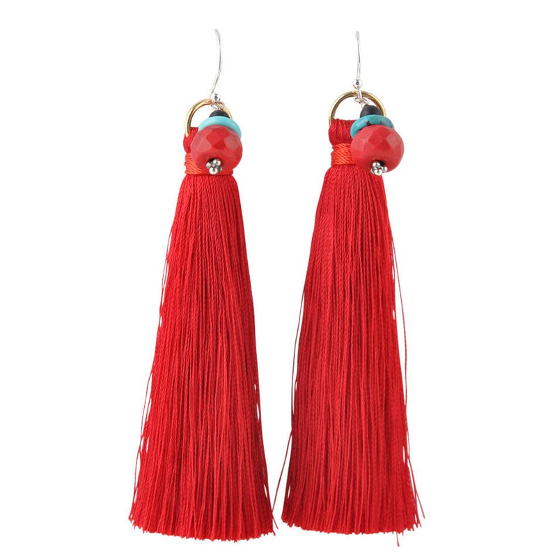 BeTasseled Earring-Multi-Stone Red - Barse Jewelry