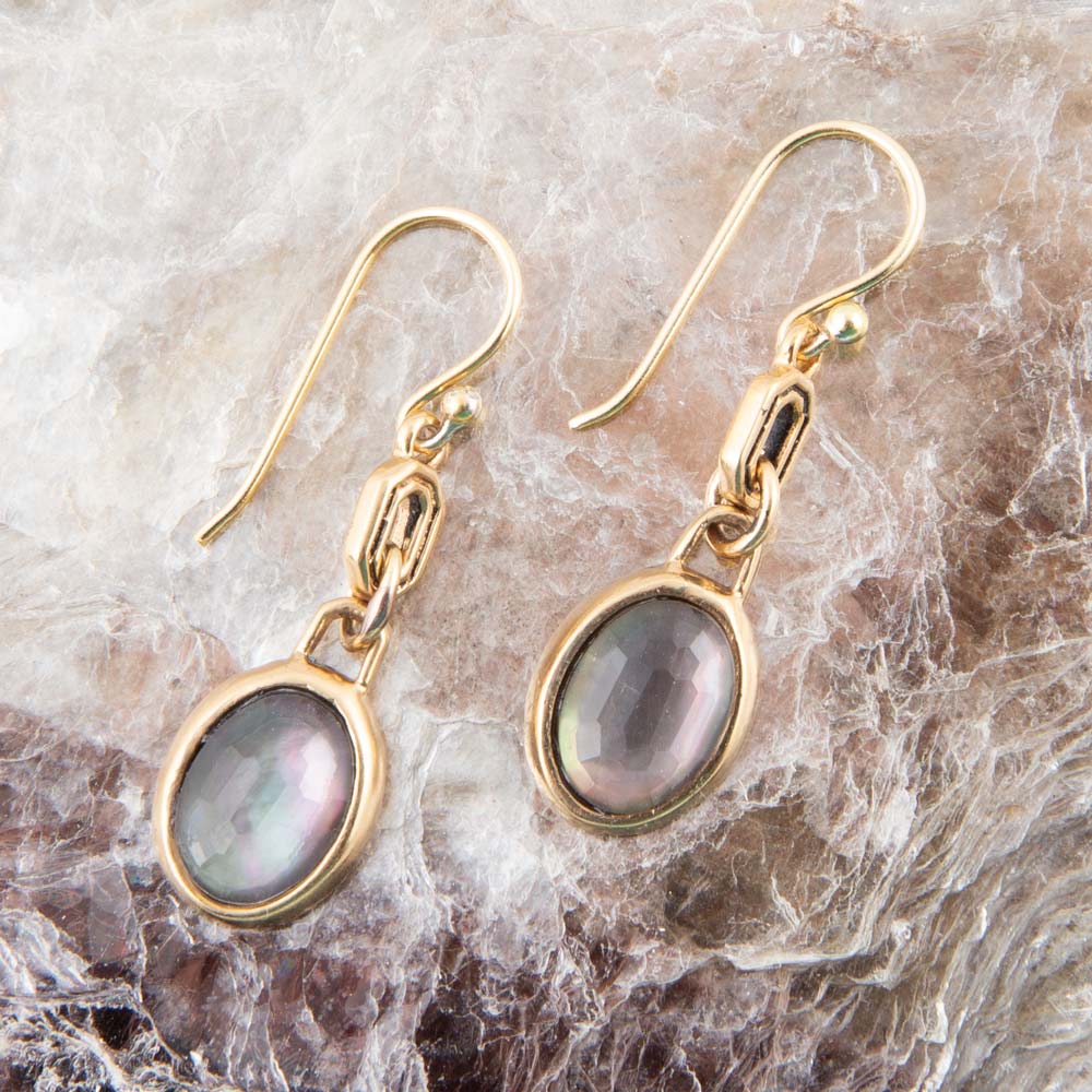 Black Mother of Pearl and Golden Bronze Drop Earrings - Barse Jewelry