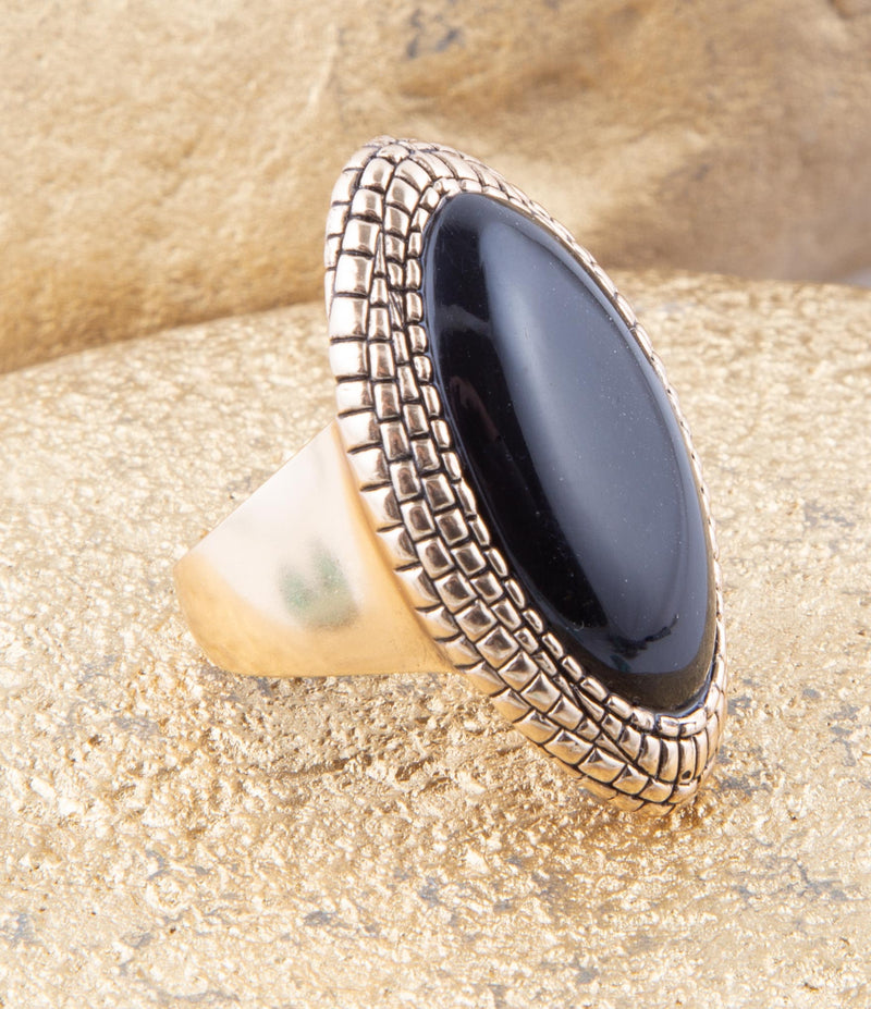 Black Onyx and Bronze Beaded Ring - Barse Jewelry