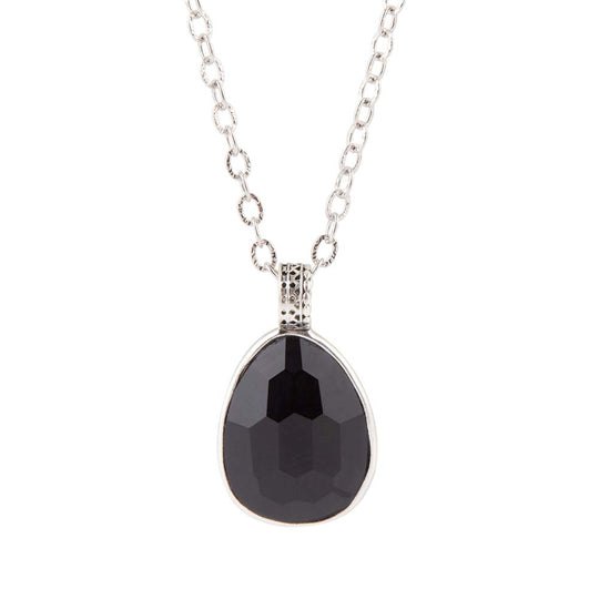 Black Onyx and Sterling Silver Teardrop Pendant Necklace
