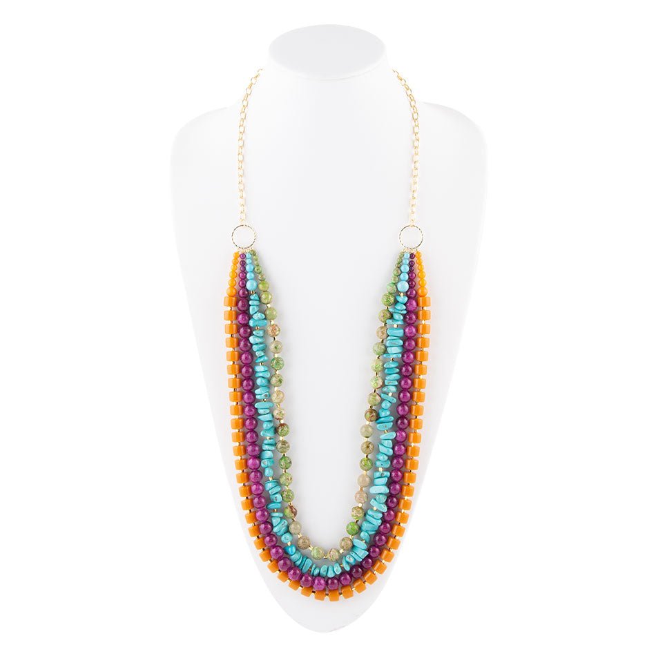 Bogota Mult-Stone Long Statement Necklace - Barse Jewelry