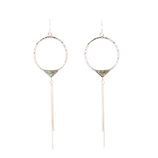 Turquoise and Sterling Silver Chain Fringe Front Hoop