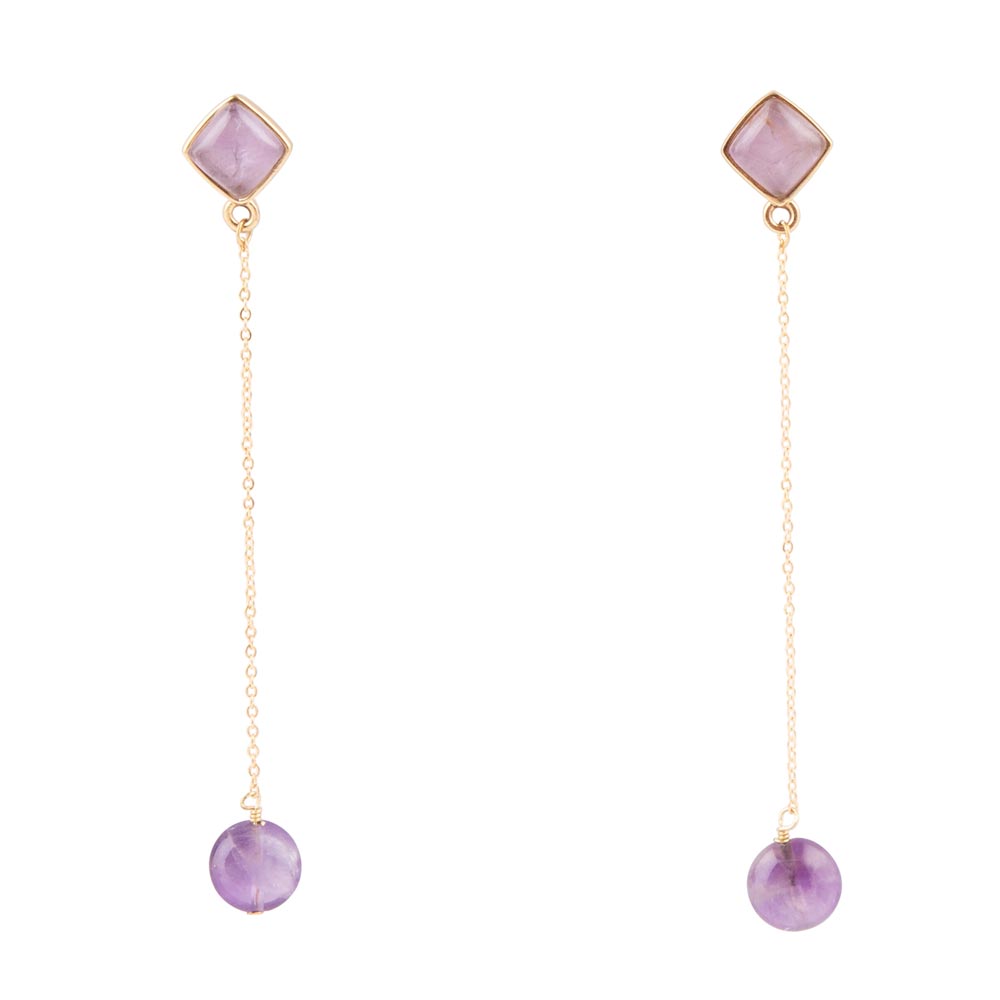 Chained Up Purple Amethyst and Golden Bronze Dangle Earrings - Barse Jewelry