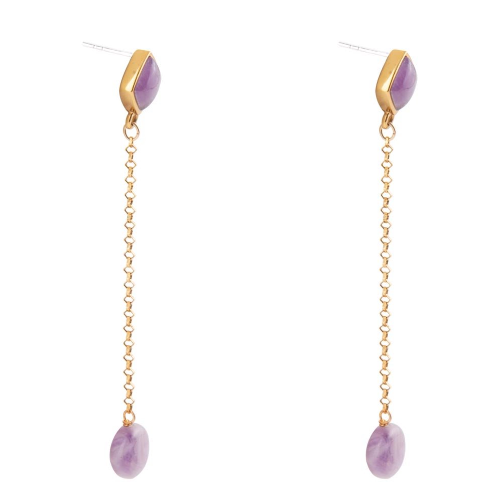 Chained Up Purple Amethyst and Golden Bronze Dangle Earrings - Barse Jewelry