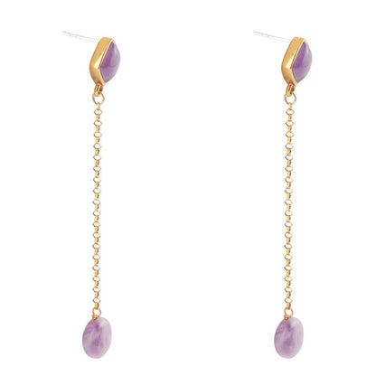 Chained Up Purple Amethyst and Golden Bronze Dangle Earrings - Barse Jewelry