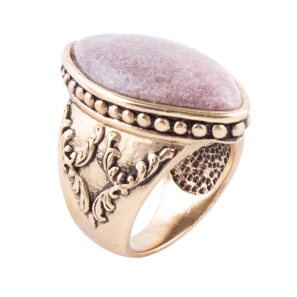 Champion Pink Rhodonite Golden Cocktail Ring – Barse Jewelry