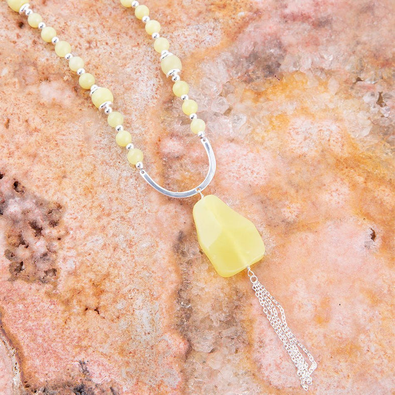 Chartruese Lemon Jade Long Pendant Necklace - Barse Jewelry
