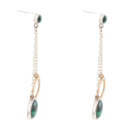 Circle Green Malachite and Two-Toned Metal Dangle Earrings - Barse Jewelry